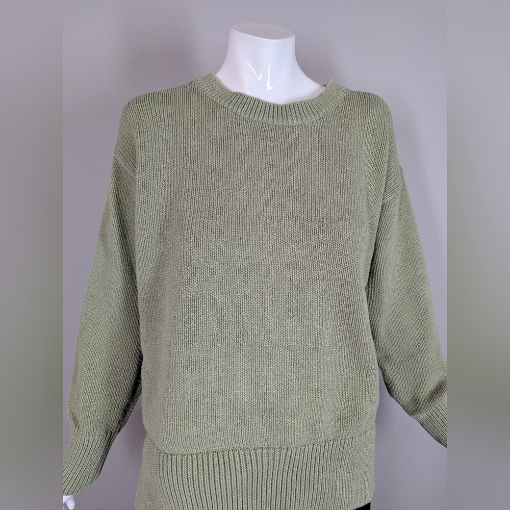 Philosophy Sage Green Knit Sweater – Oversized Crew Neck – Minimalist Pullover M - Picture 5 of 9